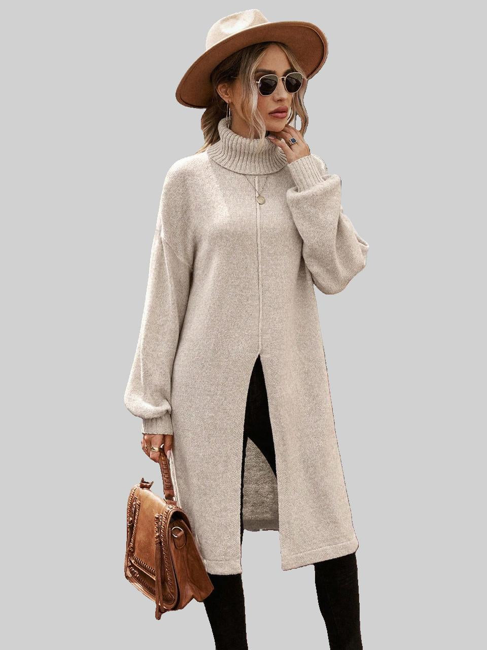 Beige Long Jersey with High Neck