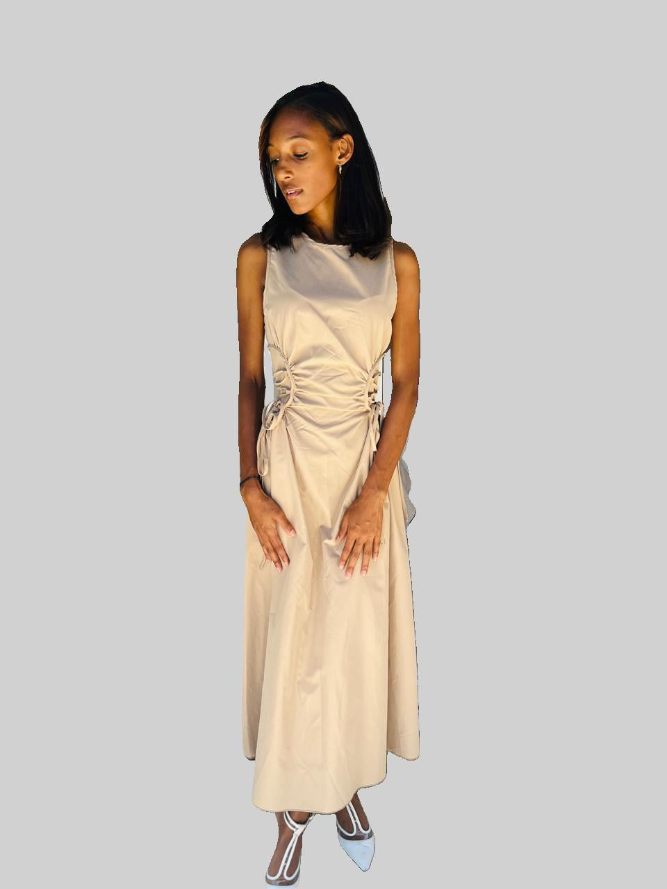 Elegant Beige A-Line Dress with Side Tie