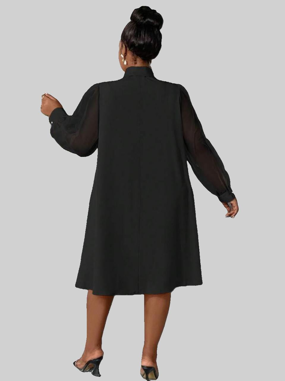 Black Curve Dress with Chiffon Sleeves