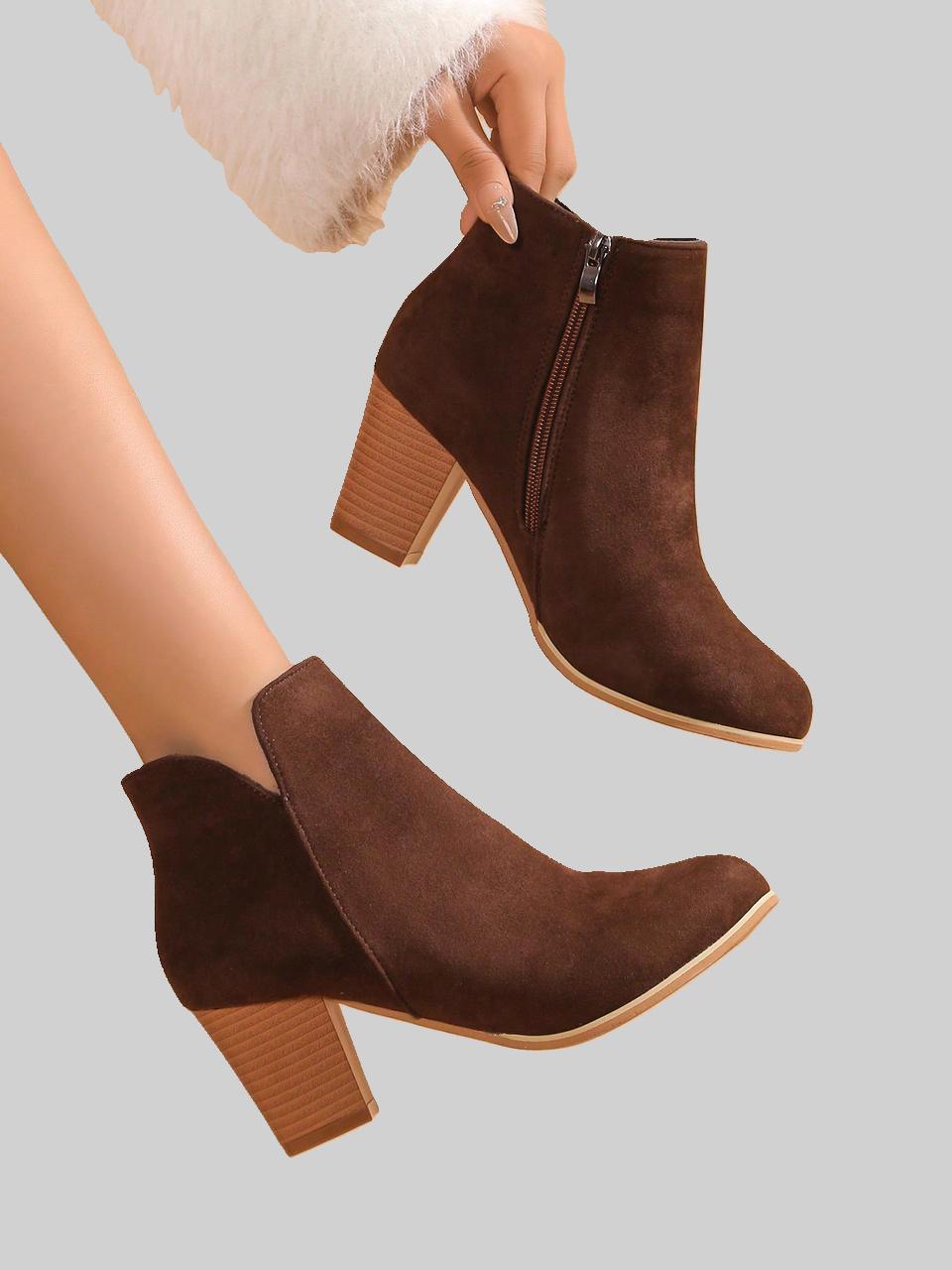 Brown Ankle Block Boot