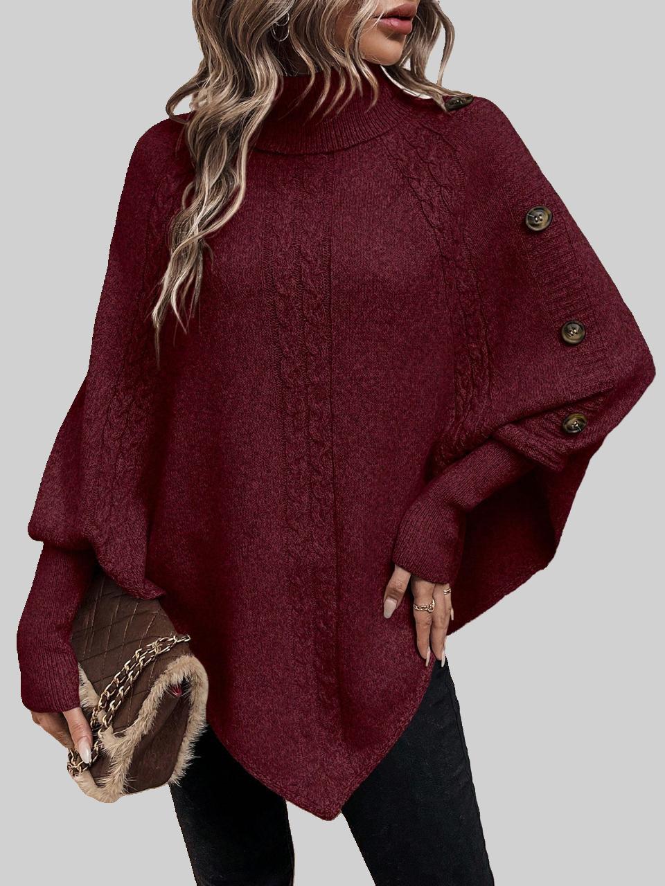 Burgundy Long Sleeve Poncho
