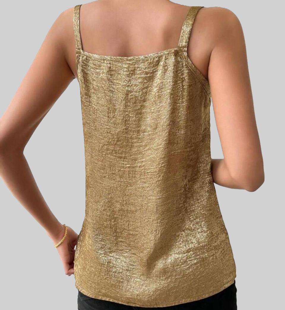Shimmering Gold Sleeveless V-Neck Top with Chain Straps