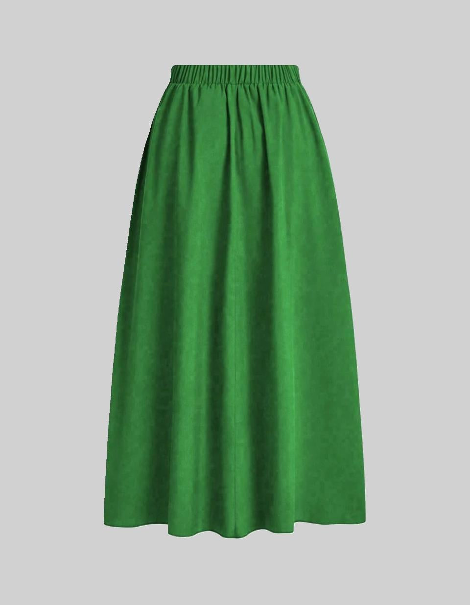 Green Long A-Line Pocket Skirt