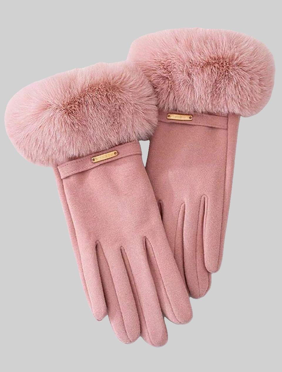 Pink Fur Hat & Glove Set