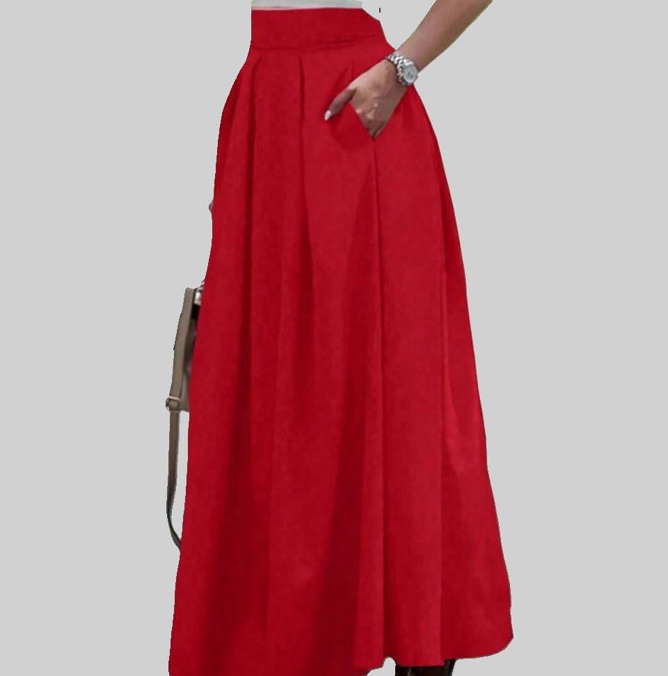 Red A-Line Skirt with Pockets
