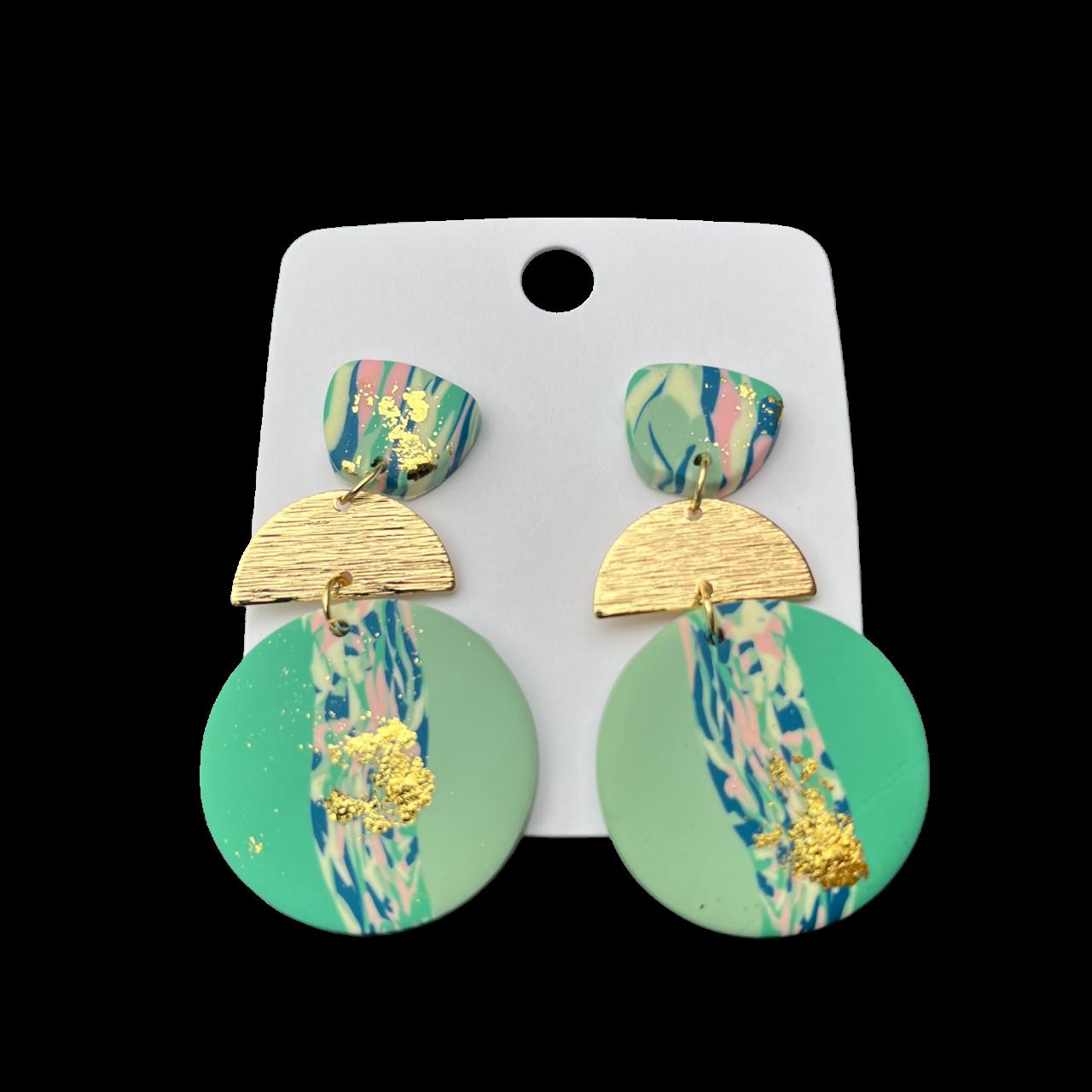 Pastel Green & Gold Glitter Earrings