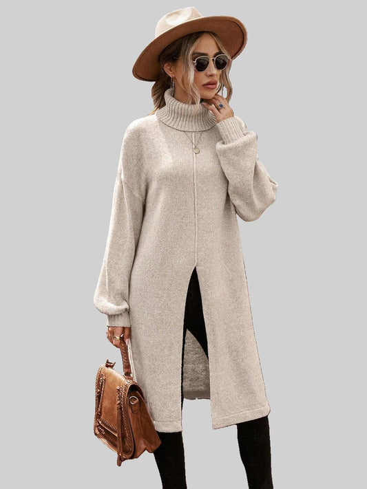 Beige Long Jersey with High Neck