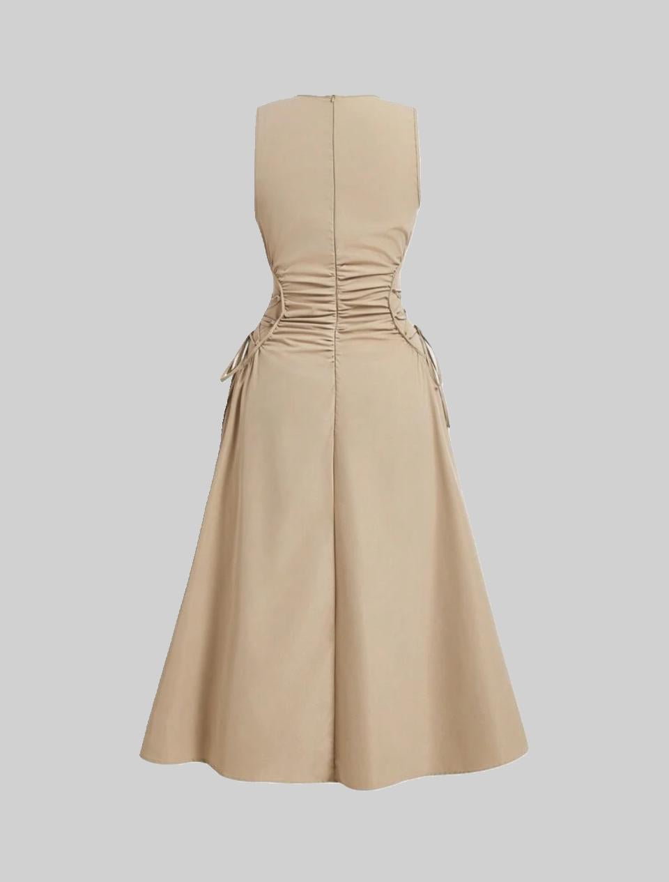 Elegant Beige A-Line Dress with Side Tie