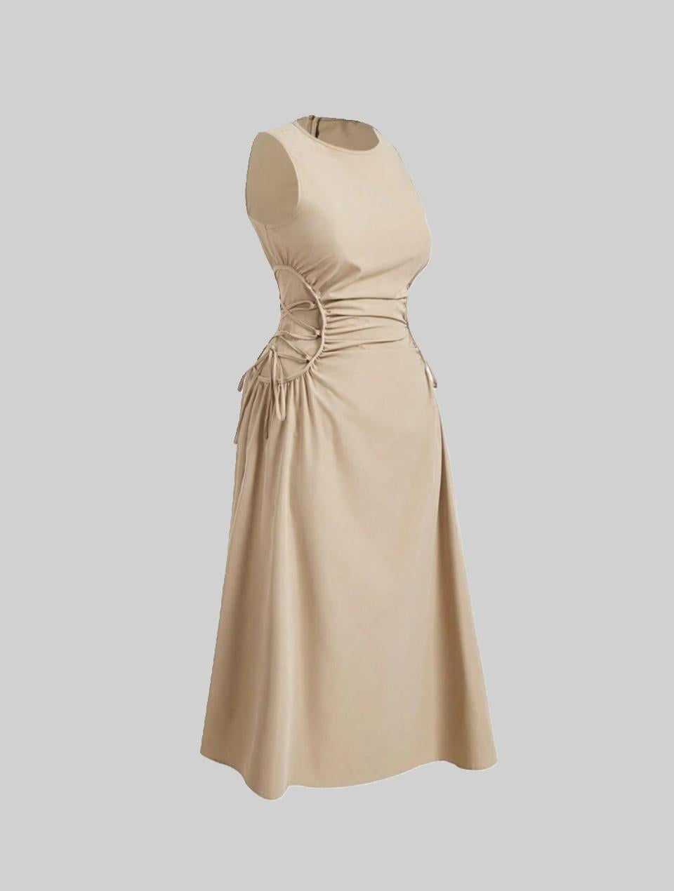 Elegant Beige A-Line Dress with Side Tie