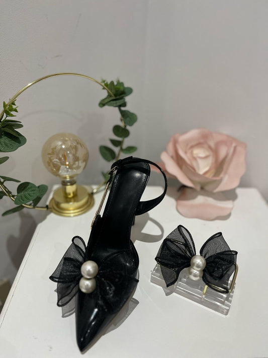 Black Chiffon with Pearl Bow