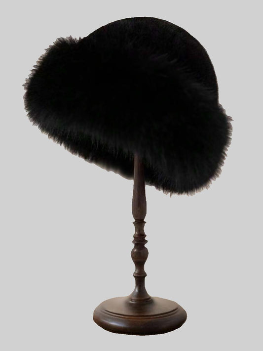 Black Fur Hat & Gloves Set