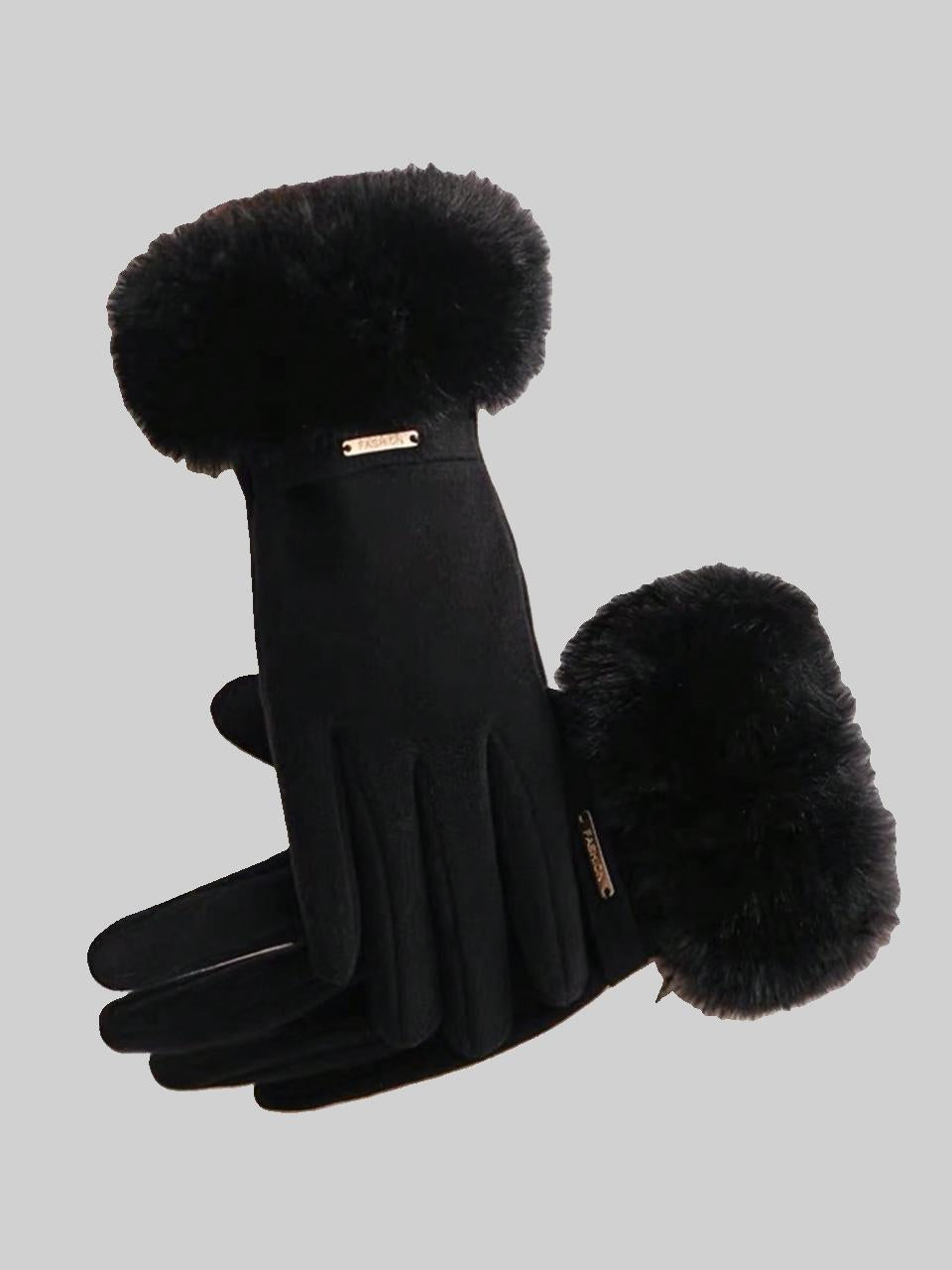 Black Fur Hat & Gloves Set