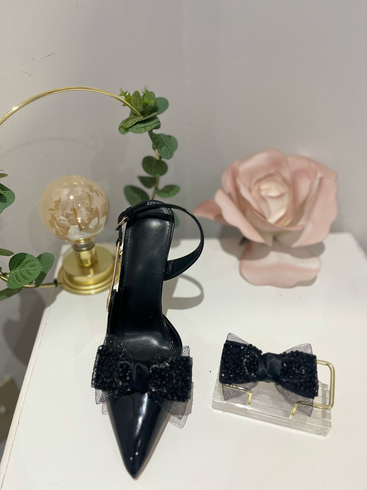 Black Satin Bow with Beads