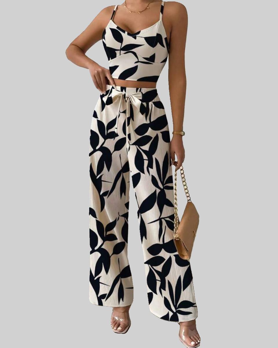 Elegant Leaf Print Two-Piece Set