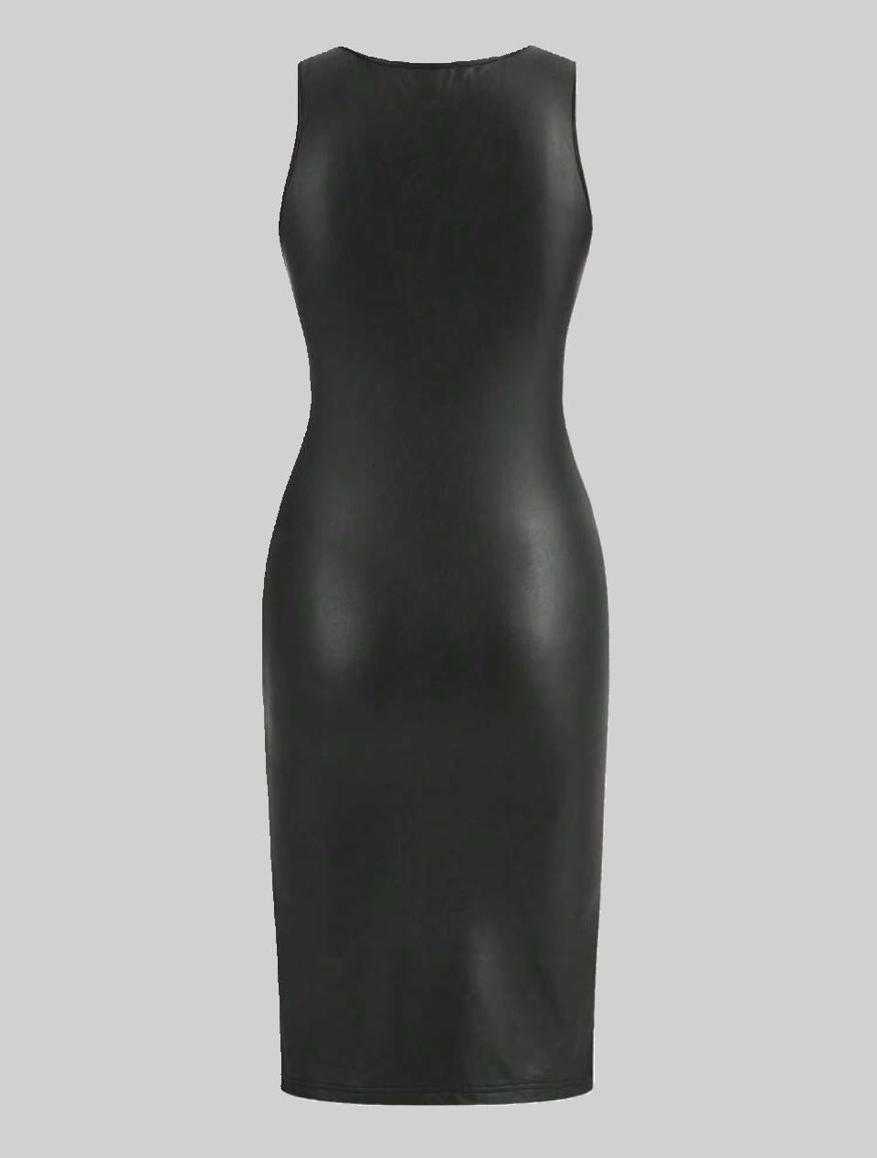 Black Faux Leather Midi Dress