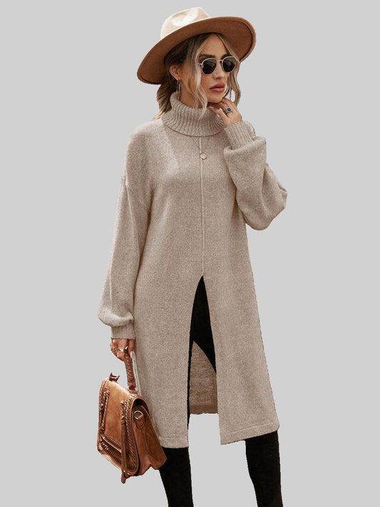 Camel Long Jersey with High Neck