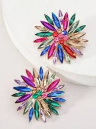 Flower Diamond Earrings - Multi Color