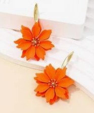 Flower Earrings - Orange & Gold