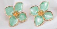 Flower Earrings - Sea Green & Gold