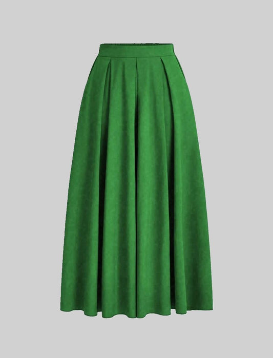 Green Long A-Line Pocket Skirt