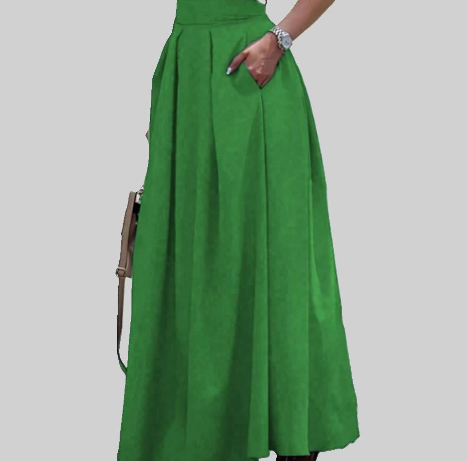 Green Long A-Line Pocket Skirt