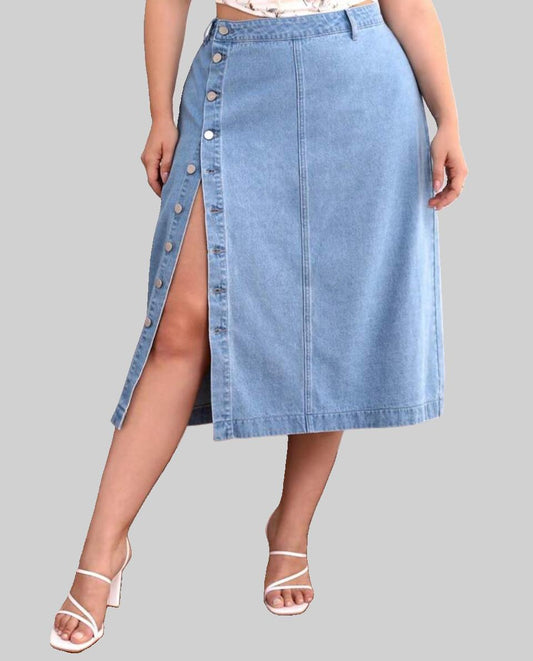 High-Waisted Side Buton Denim Skirt