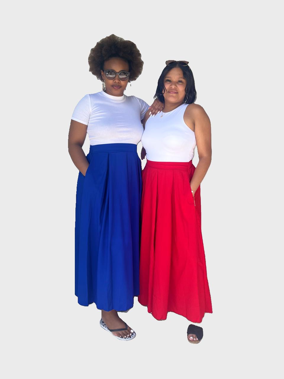 Red A-Line Skirt with Pockets