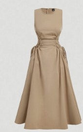 Elegant Beige A-Line Dress with Side Tie