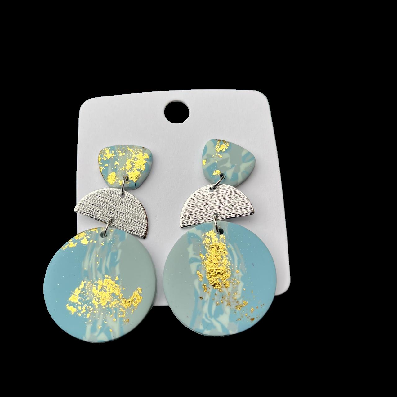 Pastel Blue & Gold Glitter Earrings