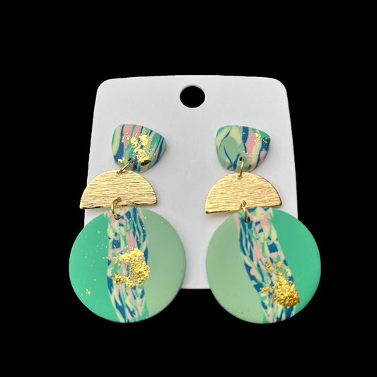 Pastel Green & Gold Glitter Earrings