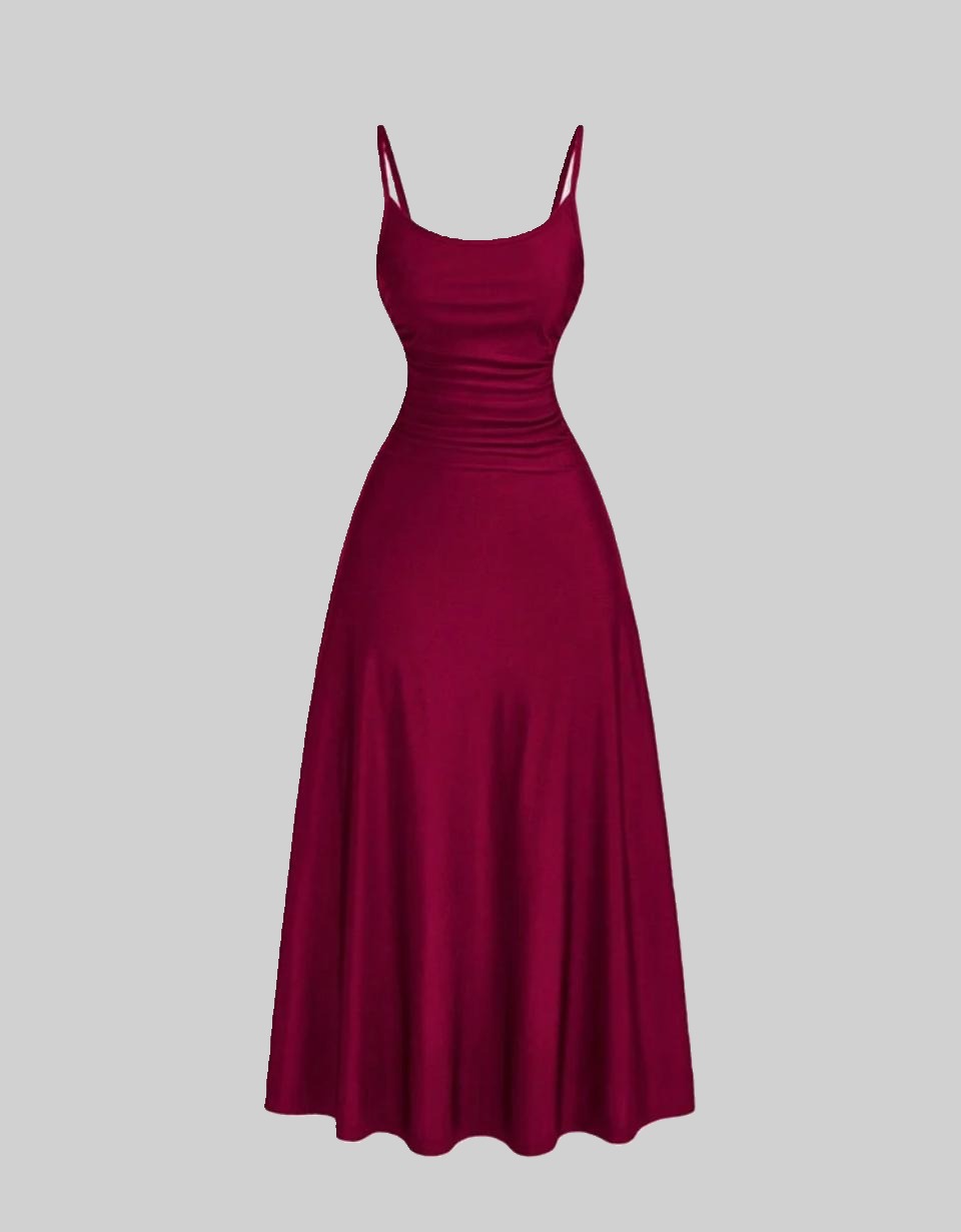 Ruched Waist Strappy dress - Red