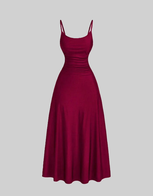 Ruched Waist Strappy dress - Red